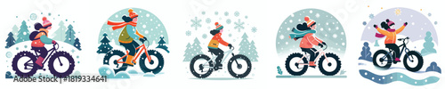 woman riding a fatbike on a snowy road