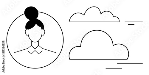 Profile avatar concept. Stylized profile avatar minimal design with line-art clouds for communication, online identity, networking platforms, web design, and branding visuals