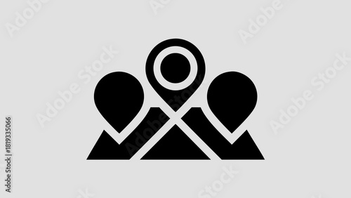 A vector icon showing three map markers on a simplified terrain or map, representing multiple locations or geo-pinning services.