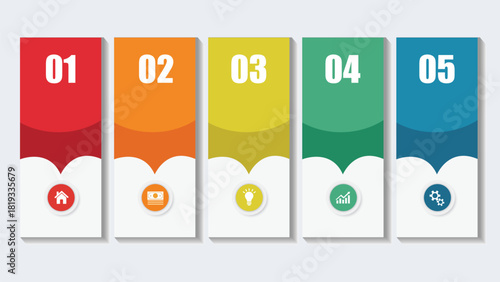 Infographic template showcasing five steps isolated on white background