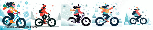 woman riding a fatbike on a snowy road