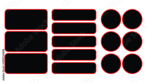 Collection of black shapes with red outlines squares rectangles and ovals on a white background surface