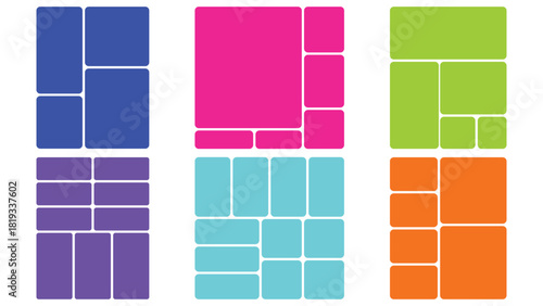 Colorful layout grids for web and print design with rectangles and squares in a variety of colors