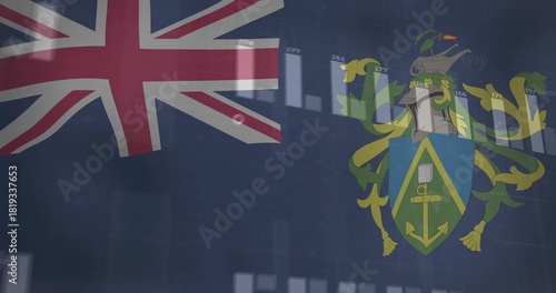Showing blue ensign in hall, reflecting on glass with Union Jack canton, anchor crest, bars numbers