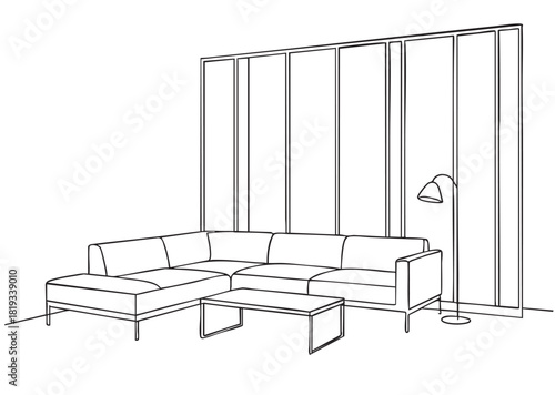 Linear sketch interior. Living Room