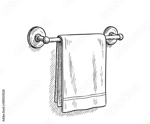 sketch towel rack on the wall bathroom on white background
