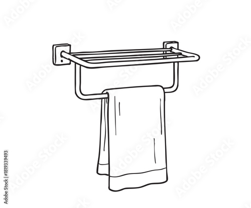 sketch towel rack on the wall bathroom on white background