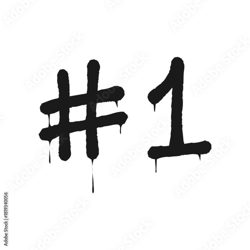 Graffiti spray paint number one with hash symbol and drips isolated
