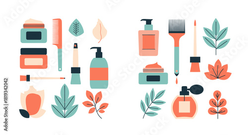 Beauty and Skincare Products with Botanical Elements.