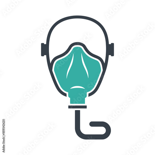 Medical oxygen mask flat icon representing respiratory health aid