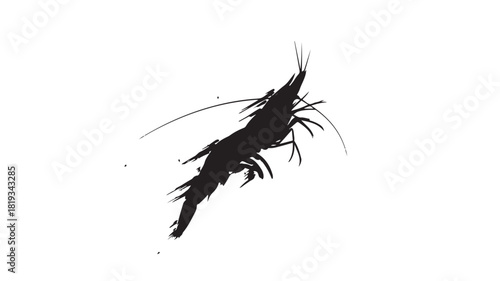 Dramatic silhouette of a shrimp creating a bold statement for seafood menus, restaurant promotions, or coastal designs, adding a touch of oceanic elegance and culinary allure