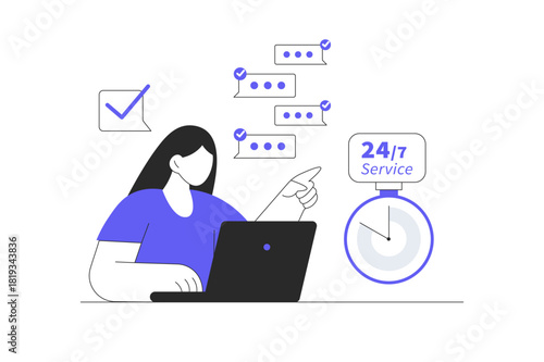 Customer support, operator working in call center. Support agent professional assistance, customer concept. Flat Cartoon Vector Illustration, icon Stylish abstract design landing page web