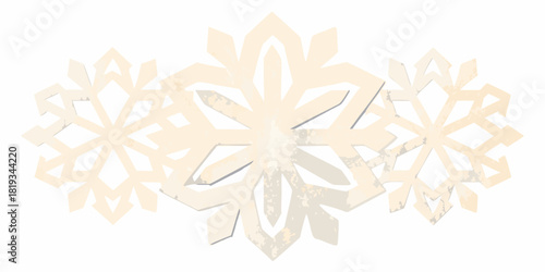 Three beige paper cutout snowflakes on a white background