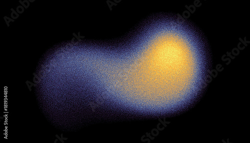 Abstract blue orange yellow grainy background design with glowing color gradient shape on black backdrop, banner header cover poster design, copy space, noise texture