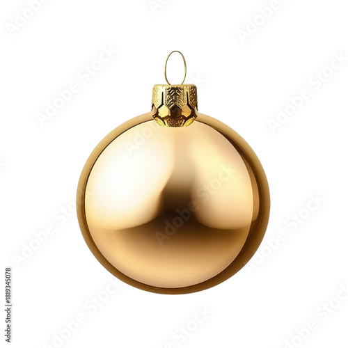 metallic gold Christmas ornament ball isolated on transparent background .