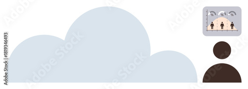 Large cloud shape representing online storage, user icon suggesting access, and data chart symbolizing analytics. Ideal for technology, storage, analytics, networking, innovation, user experience