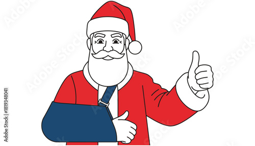 Santa with broken arm giving thumbs up christmas illustration