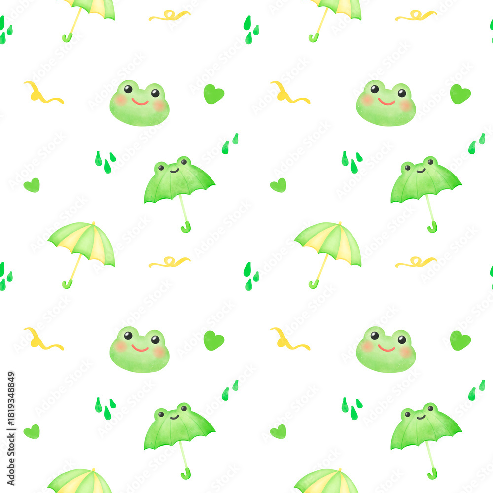 Obraz premium Frog with Umbrella Seamless Pattern, Background