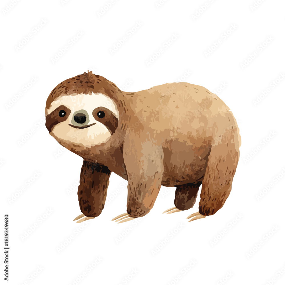 Obraz premium Cute Sloth Illustration Standing Smiling Animal Character.