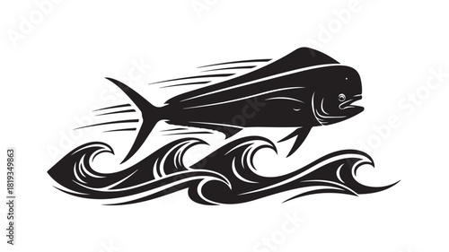 Dynamic mahi mahi leaping from ocean waves, a stunning marine life moment perfect for fishing enthusiasts, seafood branding, or coastal lifestyle designs, showcasing vibrant energy and natural beauty