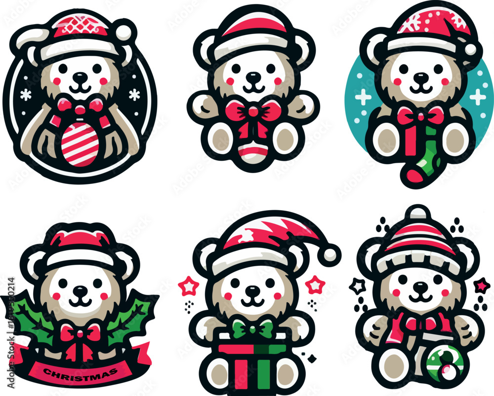 Fototapeta premium Christmas teddy bear logo vector white background .
