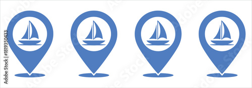 Sailboat location pins for travel or nautical themes, a modern way to symbolize your seaside vacation spots in a simple, clean graphic.