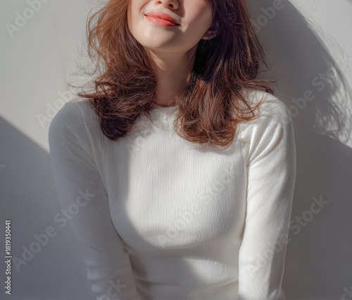 A Japanese woman posing in a back view, dressed in elegant lace attire. The pose emphasizes the silhouette and form, creating an alluring and graceful mood.
