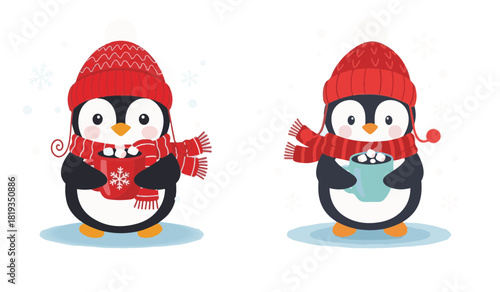 Cute Christmas Penguin Holding Hot Cocoa