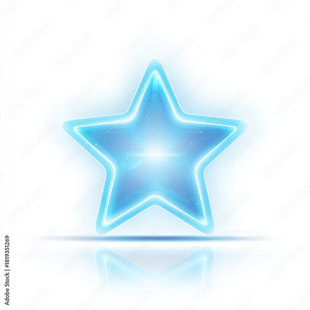 Fototapeta premium Shimmering blue star with a bright center, casting a subtle reflection