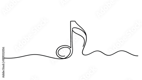 Single line drawing of a musical note and sound wave