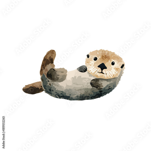 Cute Sea Otter Illustration Lying on Back Adorable Watercolor Animal Art.
