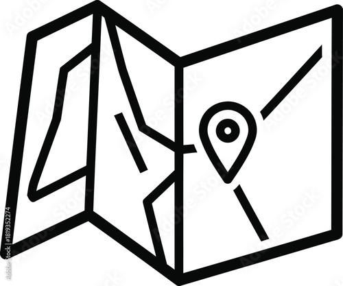 Folded map icon with a location pin symbolizing navigation and travel planning adventures ahead for tourists and adventurers exploring uncharted territories for destination spots