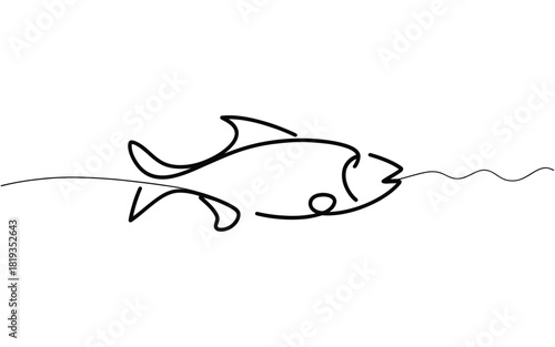 Minimalist single line drawing of a fish swimming