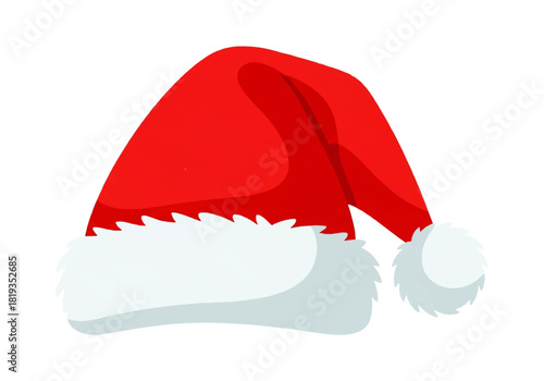 Illustration of a red Santa hat with white trim and pompom.