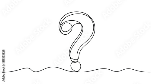 Minimalist single line drawing of a question mark on a wavy line