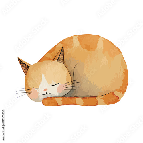 Cute Sleeping Orange Cat Illustration Peaceful Feline Art.