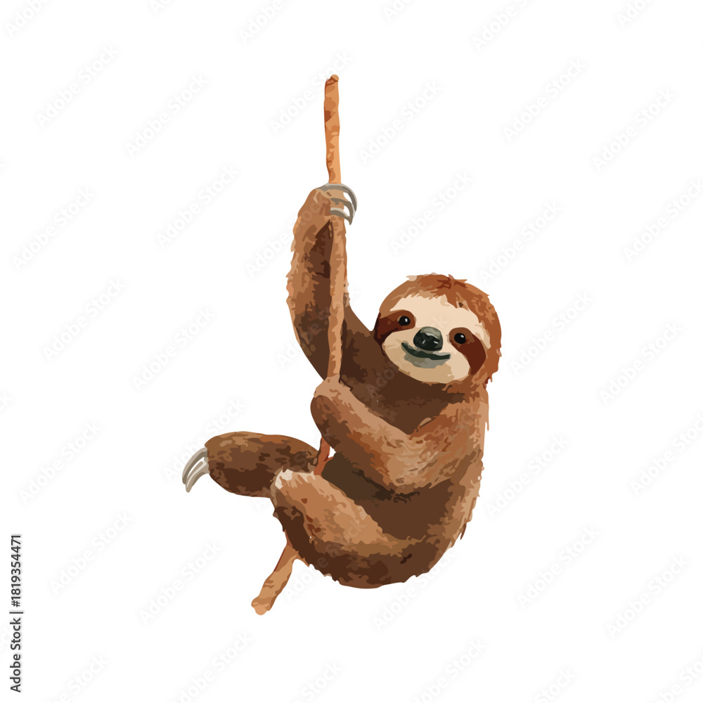Obraz premium Cute Sloth Hanging on Branch Illustration.