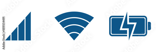 Phone bar status Icons, battery Icon, wi-fi signal strength. Phone network WIFI battery icon symbol. hone iOS notification bar symbol.