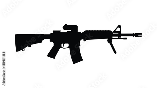 Silhouette of an assault rifle with optics and bipod