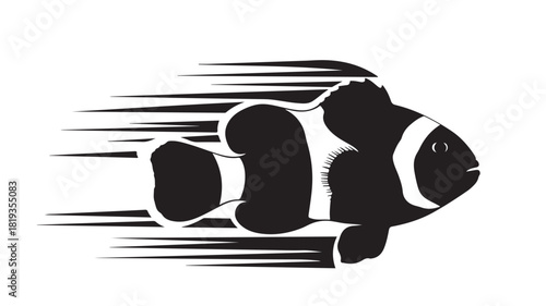 Striking graphic of a speedy clownfish swimming fast, perfect for ocean conservation campaigns and dynamic branding, showcasing vibrant sea life and the excitement of underwater exploration