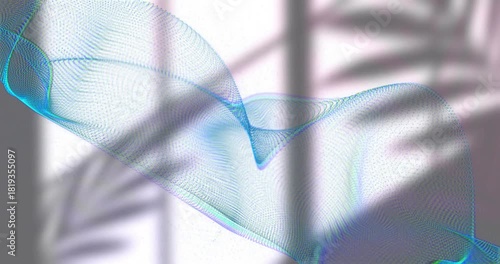 Light pulsing cyan mesh sweeping right looping returning highlighting palm shadow and vertical band