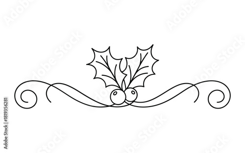 Elegant holly and swirl decorative flourish for christmas and winter designs