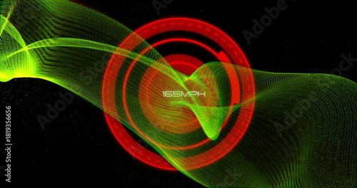 Green mesh entering upper-left, sweeping across center red HUD, updating speeds, visualizing change