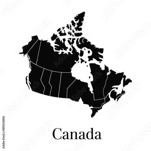 Black silhouette map of canada with provinces outlined
