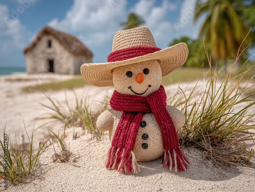 sand snowman on a beach