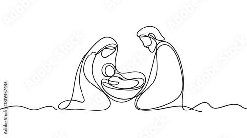 Minimalist line art nativity scene of holy family