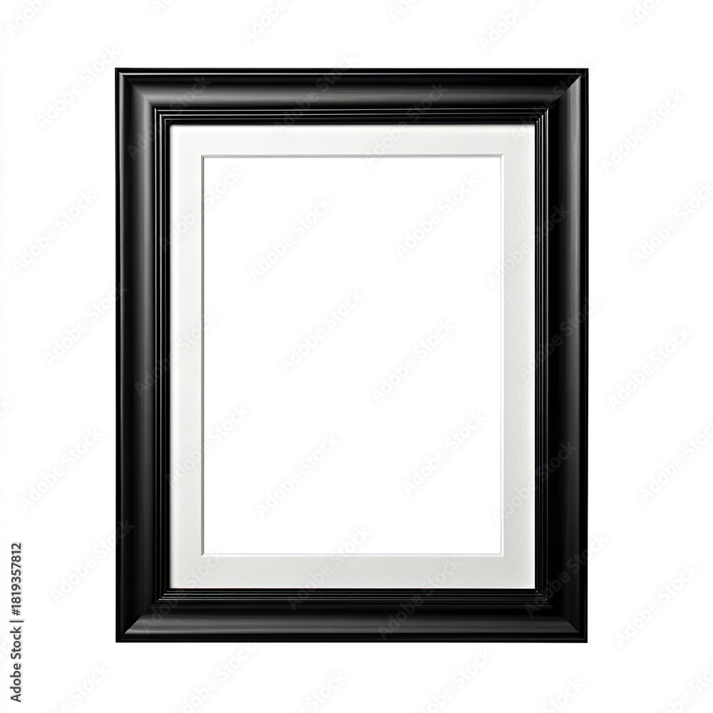 Fototapeta premium Elegant black picture frame with a white matte, centered on a white background