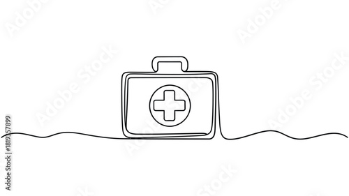 Minimalist line art of a first aid kit with a cross symbol