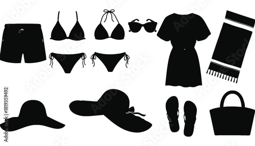 Black summer beach essentials vector illustration template