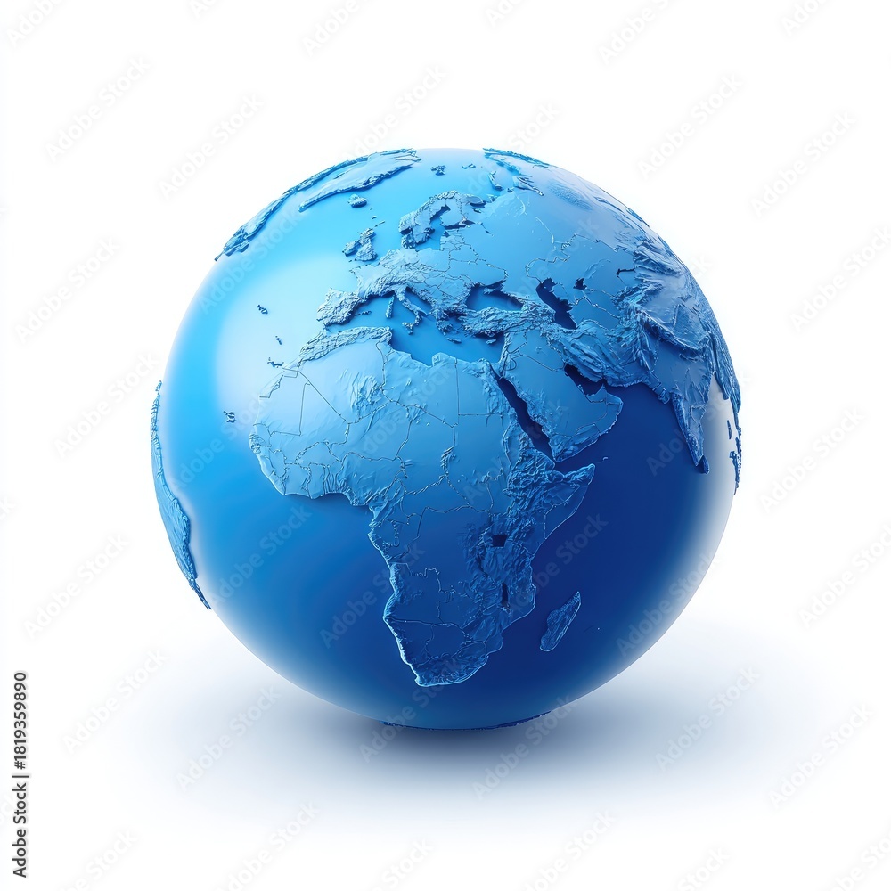 Obraz premium Blue globe showing Africa and Europe, textured continents, clean render